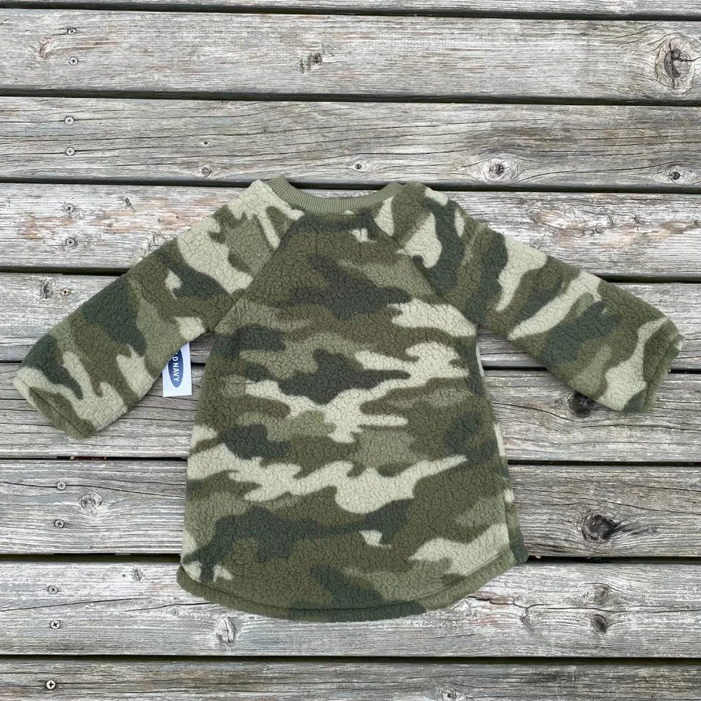 Old Navy Olive Camouflage Crew-Neck Sherpa Dress